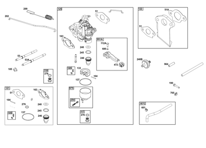 Carburetor And Fuel Supply Group Diagram and Parts List for 12V332-0146-01 100000 - 19Z999 Briggs and Stratton Engine